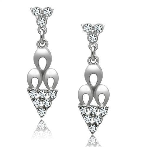 LO1969 Rhodium White Metal Earrings featuring a clear top-grade crystal centerpiece, elegantly designed for any occasion.