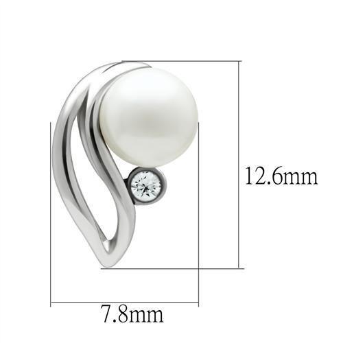 LO1977 Rhodium White Metal Earrings featuring a synthetic white pearl centerpiece, elegantly designed for any occasion.