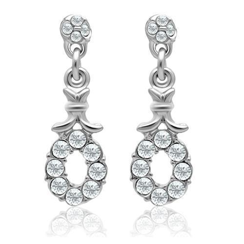 LO1974 Rhodium White Metal Earrings featuring clear top-grade crystals, elegantly designed for a sophisticated look.