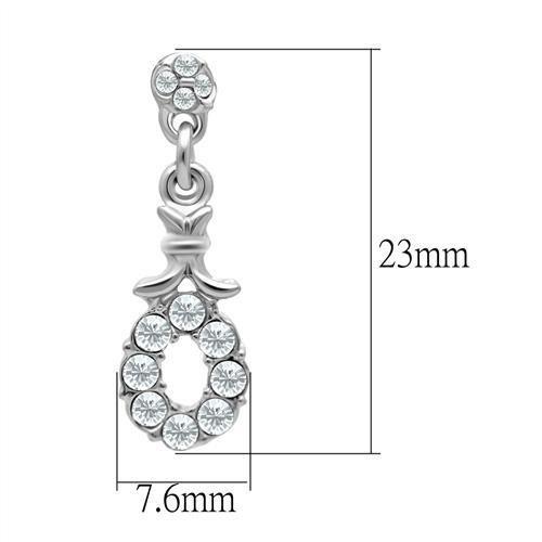 LO1974 Rhodium White Metal Earrings featuring clear top-grade crystals, elegantly designed for a sophisticated look.