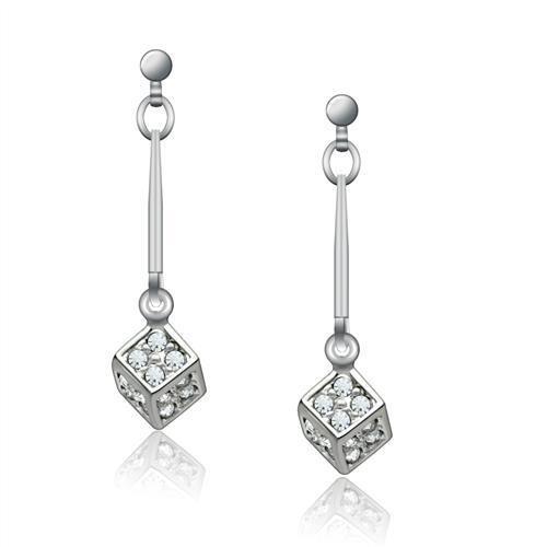 LO1981 Rhodium White Metal Earrings featuring clear top-grade crystal, elegantly designed for any occasion.