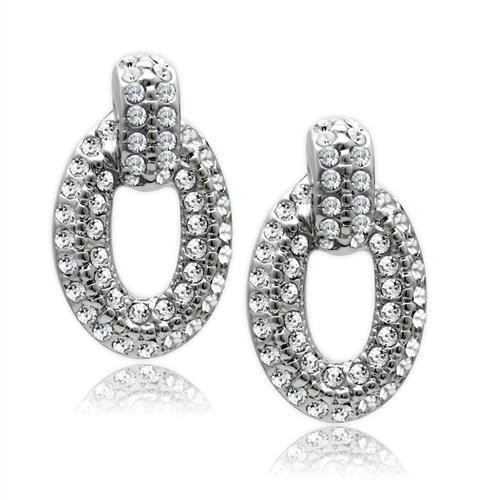 LO1986 Rhodium White Metal Earrings featuring clear top-grade crystals, elegantly designed for a sophisticated look.