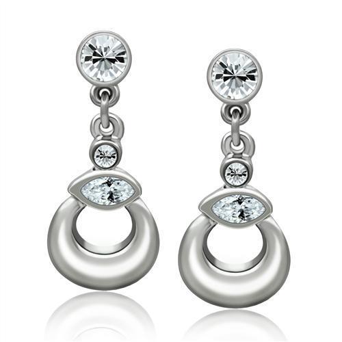 LO1989 Rhodium White Metal Earrings featuring clear top grade crystals, elegantly designed for any occasion.