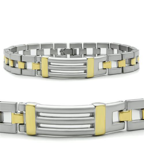 LO2030 Matte Rhodium & Gold White Metal Bracelet, showcasing its elegant design and matte finish.