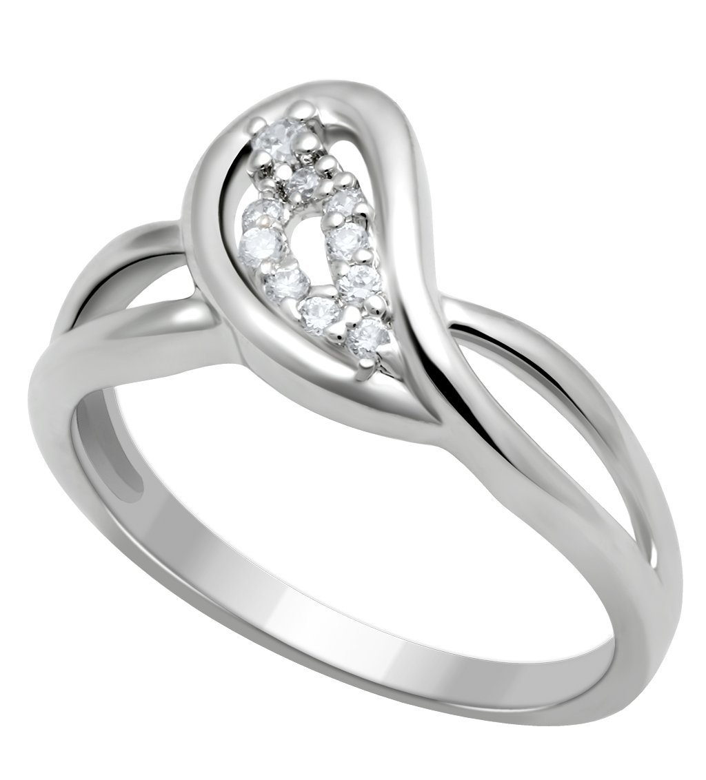 LO2051 Rhodium Brass Ring featuring a clear AAA Grade CZ stone, showcasing its elegant design and luxurious finish.