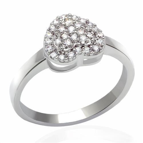 LO2056 Rhodium Brass Ring featuring a clear AAA Grade CZ stone, showcasing its elegant design and luxurious finish.