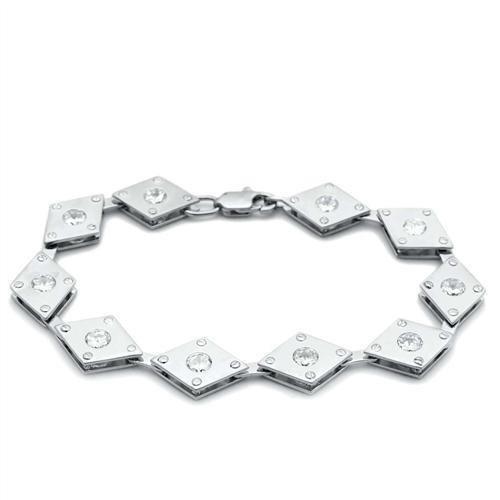 LO2006 Matte Rhodium & Rhodium Brass Bracelet featuring AAA Grade clear CZ stones, showcasing its elegant design and finish.