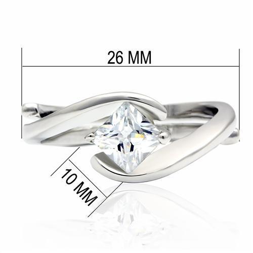 LO2067 Rhodium Brass Ring featuring a clear AAA Grade CZ center stone, showcasing its elegant design and shiny finish.