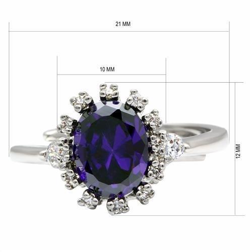 LO2073 Rhodium Brass Ring featuring AAA Grade CZ in Amethyst, showcasing its elegant design and vibrant color.