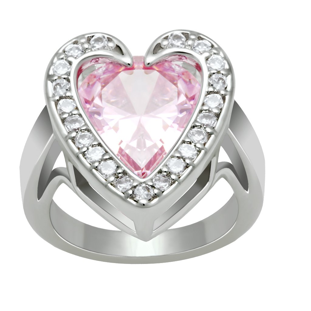 LO2087 Rhodium Brass Ring featuring AAA Grade CZ in rose color, showcasing its elegant design and sparkling center stone.