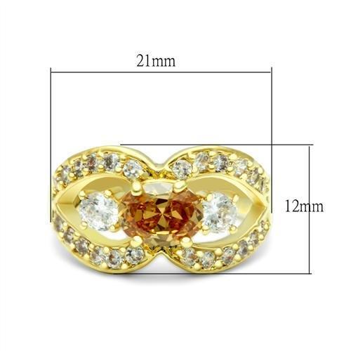 LO2099 Gold Brass Ring featuring a champagne AAA Grade CZ stone, showcasing its elegant design and luxurious finish.