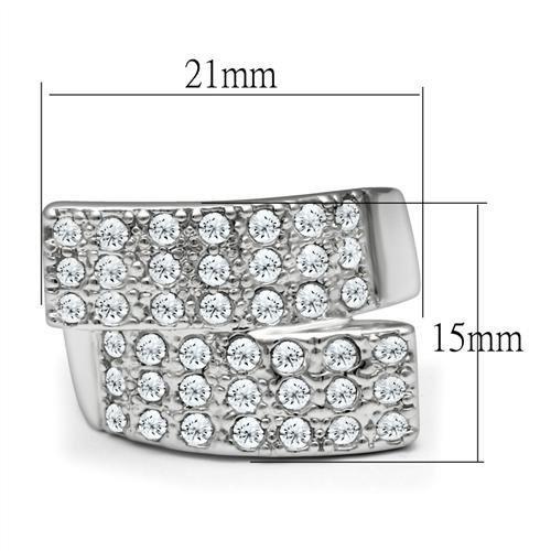 LO2095 Rhodium Brass Ring featuring a clear top grade crystal, showcasing its elegant design and luxurious finish.