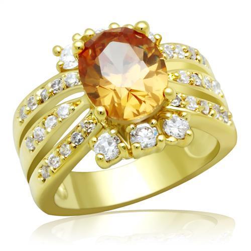 Gold brass ring featuring a champagne AAA Grade CZ stone, elegantly designed for a luxurious look.