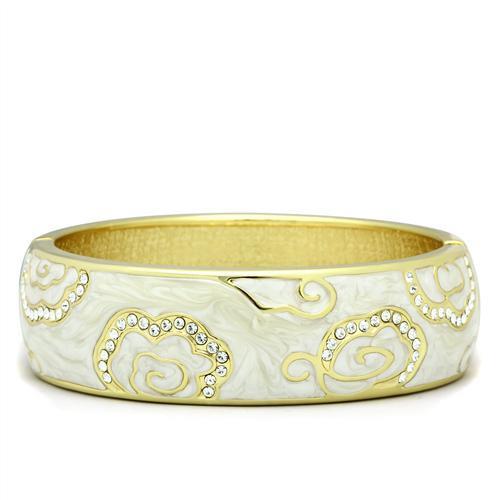 LO2131 Flash Gold White Metal Bangle featuring a clear top-grade crystal, showcasing its elegant design and luxurious finish.