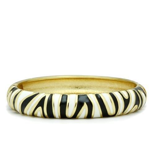 LO2152 Flash Gold White Metal Bangle with Epoxy design, showcasing a sleek and elegant look without any stones.