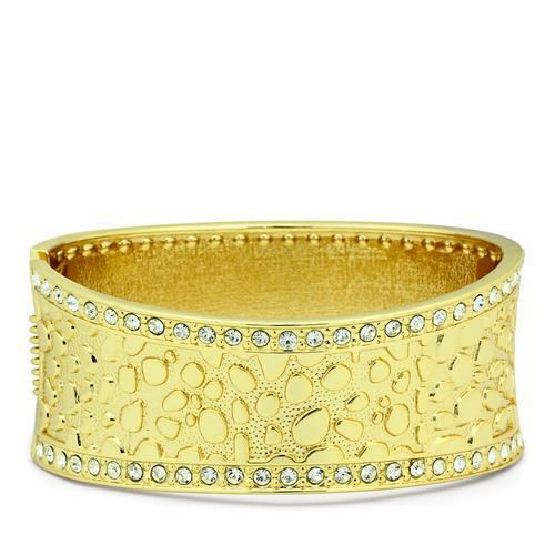 LO2119 Flash Gold White Metal Bangle featuring a clear top-grade crystal, showcasing its elegant design and luxurious finish.