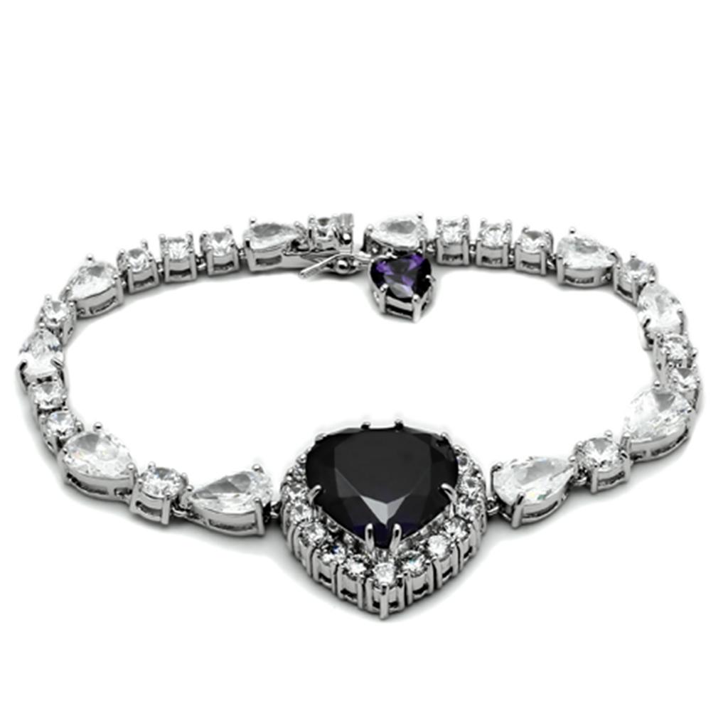 LO2327 Rhodium Brass Jewelry Set featuring AAA Grade CZ in Amethyst, showcasing elegant design and luxurious finish.