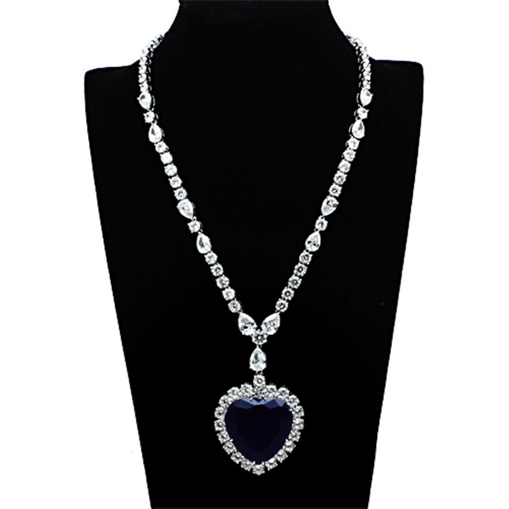 LO2327 Rhodium Brass Jewelry Set featuring AAA Grade CZ in Amethyst, showcasing elegant design and luxurious finish.