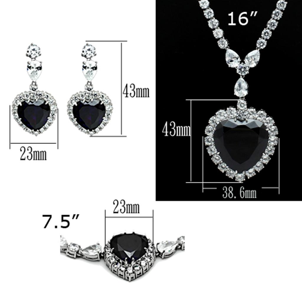 LO2327 Rhodium Brass Jewelry Set featuring AAA Grade CZ in Amethyst, showcasing elegant design and luxurious finish.