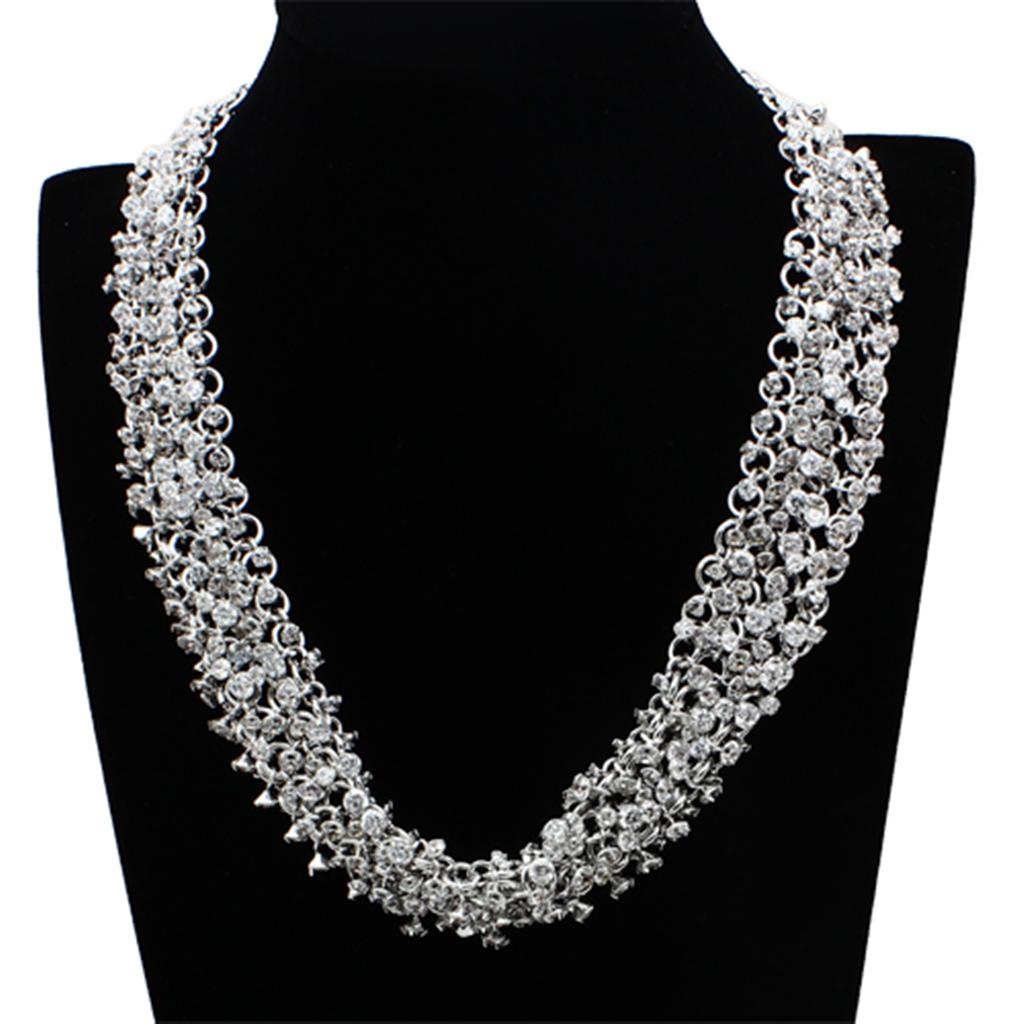 LO2344 Rhodium Brass Jewelry Set featuring AAA Grade CZ in Clear, showcasing elegant design and sparkling center stone.