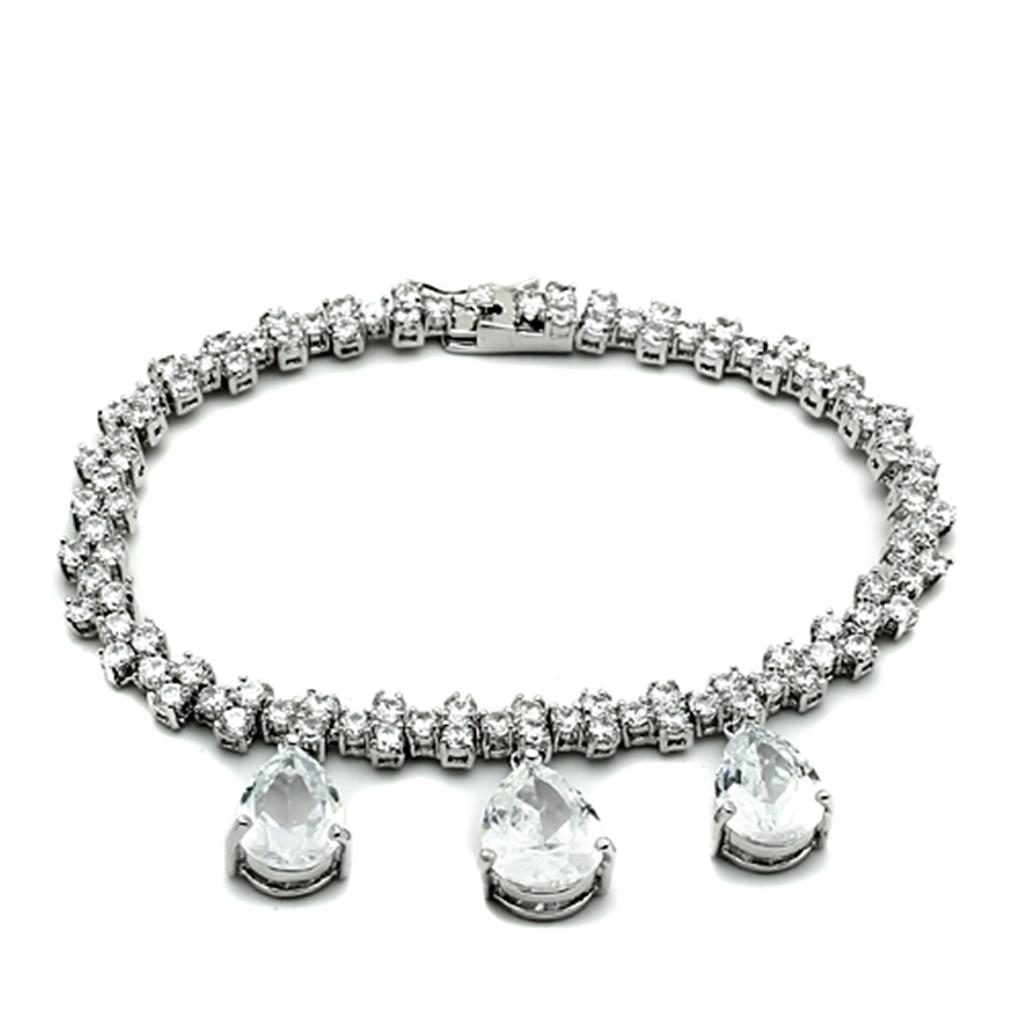 LO2334 Rhodium Brass Jewelry Set featuring AAA Grade CZ stones in clear, showcasing elegant design and sparkling finish.