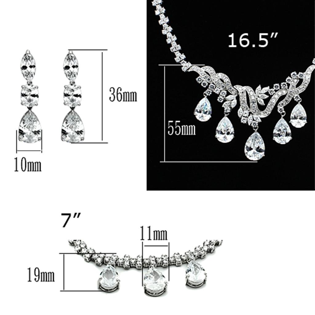 LO2334 Rhodium Brass Jewelry Set featuring AAA Grade CZ stones in clear, showcasing elegant design and sparkling finish.