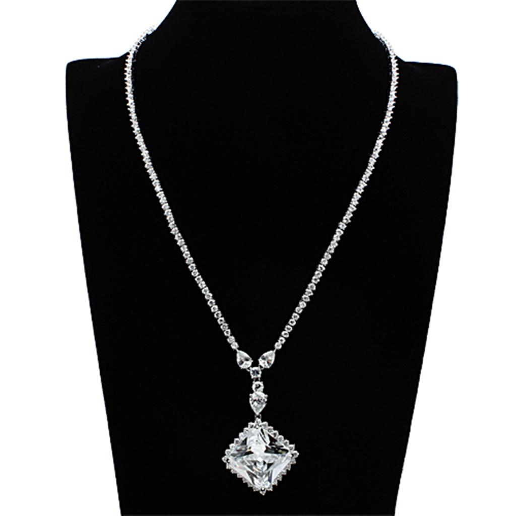 LO2341 Rhodium Brass Jewelry Set featuring AAA Grade CZ stones in clear, showcasing elegant design and luxurious finish.