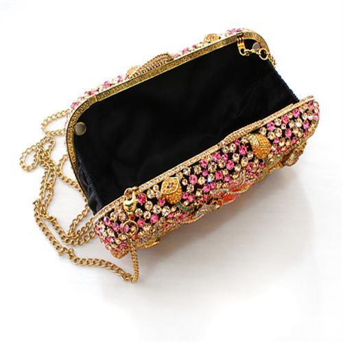 LO2375 Ancientry Gold White Metal Clutch featuring top-grade multi-color crystals, elegantly designed for special occasions.