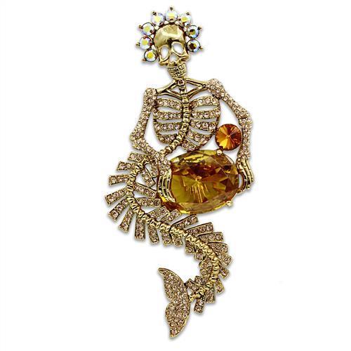 LO2411 Gold White Metal Brooch featuring AAA Grade CZ stones in topaz color, elegantly designed for stylish accessorizing.