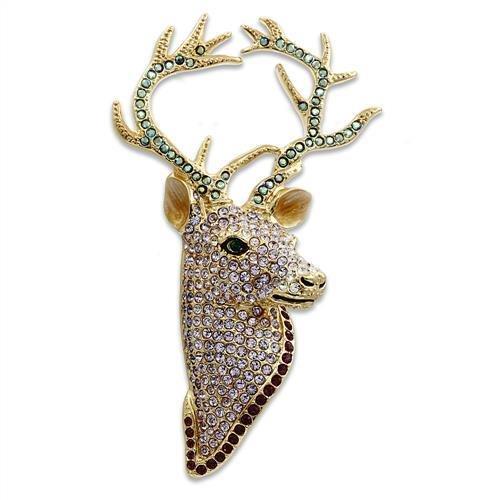 LO2410 Gold White Metal Brooch featuring multi-color top-grade crystals, elegantly designed for versatile wear.