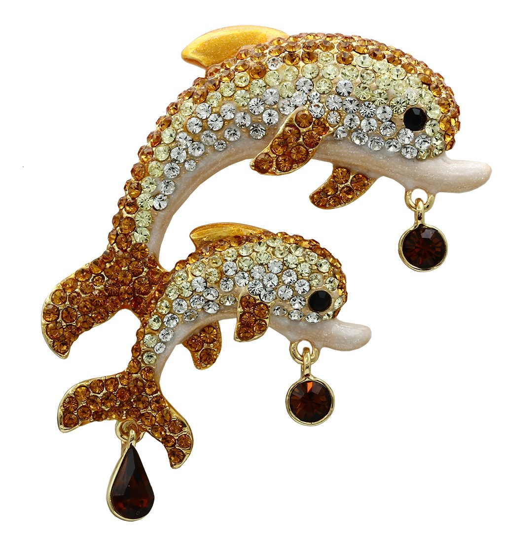 LO2413 Gold White Metal Brooch featuring multi-colored top grade crystals, elegantly designed for versatile fashion.