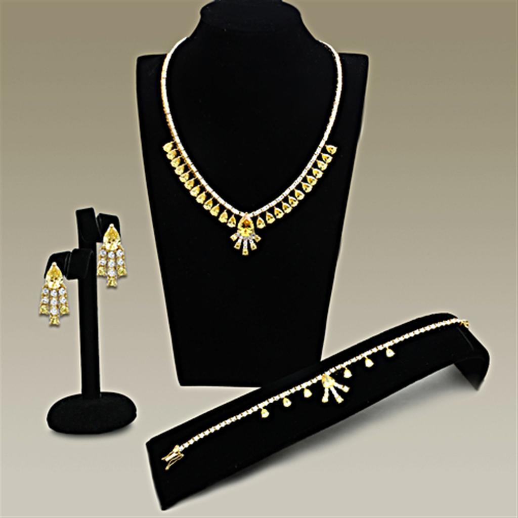 LO2429 Gold Brass Jewelry Set featuring AAA Grade CZ in Topaz color, showcasing elegant design and luxurious gold finish.