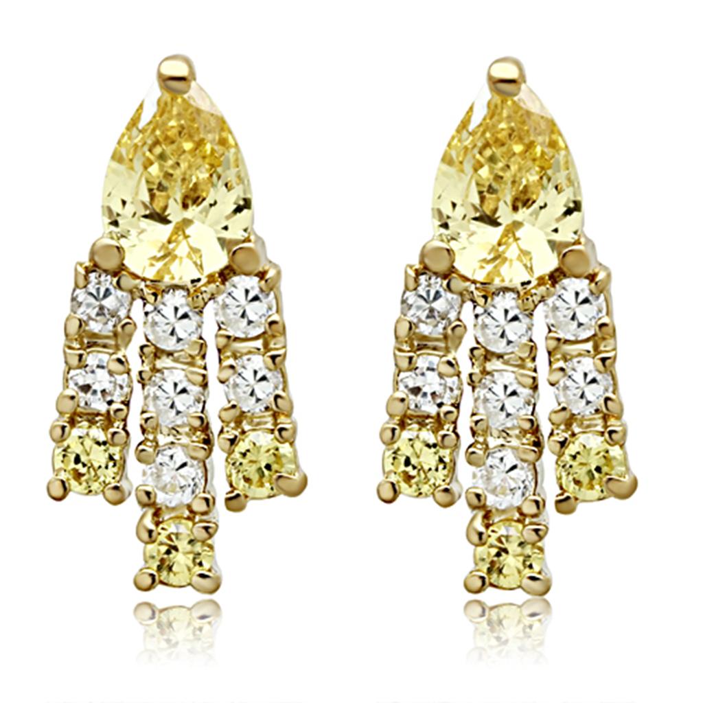 LO2429 Gold Brass Jewelry Set featuring AAA Grade CZ in Topaz color, showcasing elegant design and luxurious gold finish.