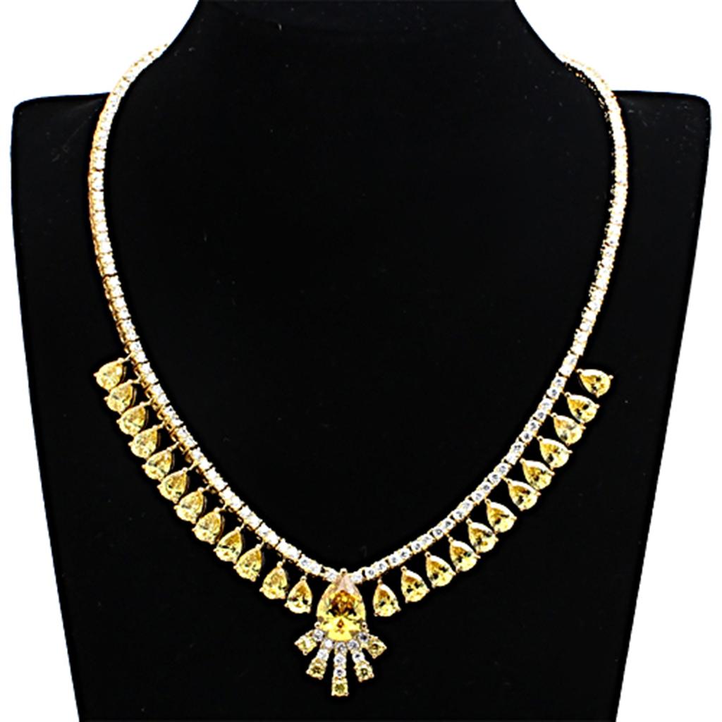 LO2429 Gold Brass Jewelry Set featuring AAA Grade CZ in Topaz color, showcasing elegant design and luxurious gold finish.