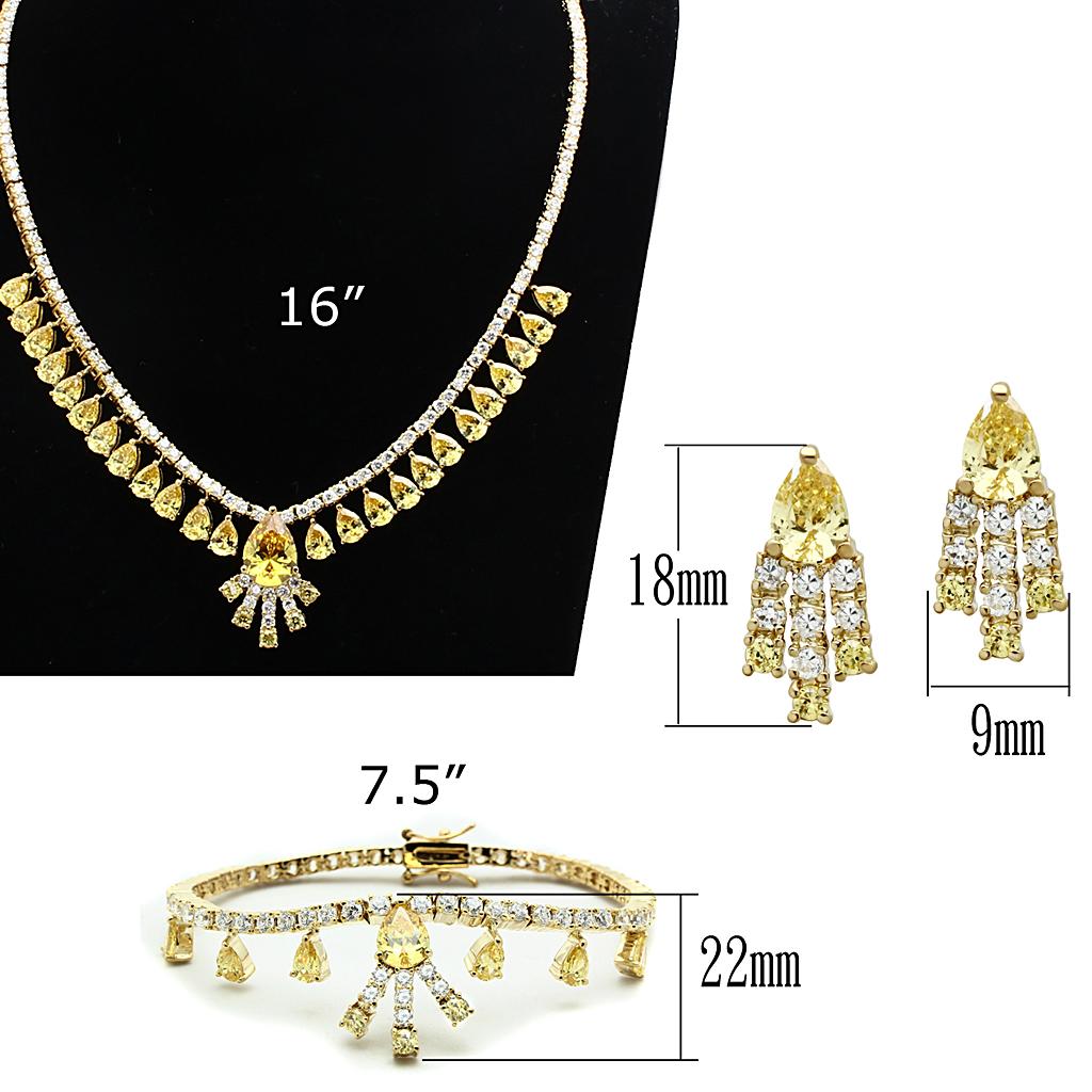 LO2429 Gold Brass Jewelry Set featuring AAA Grade CZ in Topaz color, showcasing elegant design and luxurious gold finish.