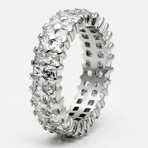 LO2431 Rhodium Brass Ring featuring a clear AAA Grade CZ stone, showcasing its elegant design and luxurious finish.