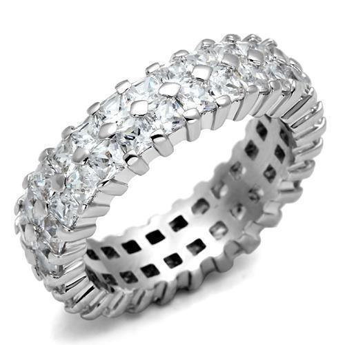 LO2431 Rhodium Brass Ring featuring a clear AAA Grade CZ stone, showcasing its elegant design and luxurious finish.