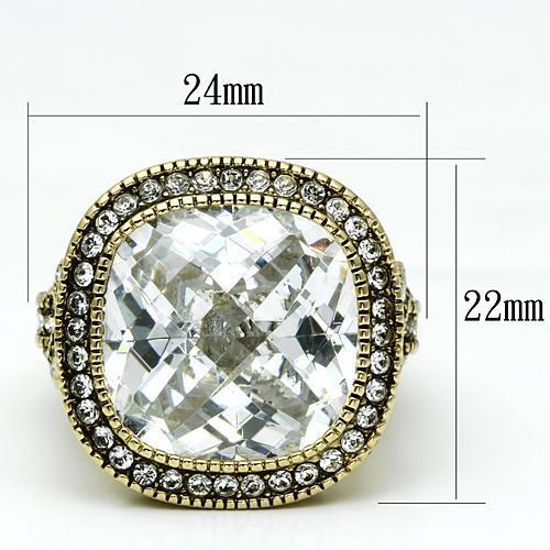 LO2436 Gold Brass Ring featuring a clear AAA Grade CZ stone, showcasing its elegant design and luxurious gold finish.