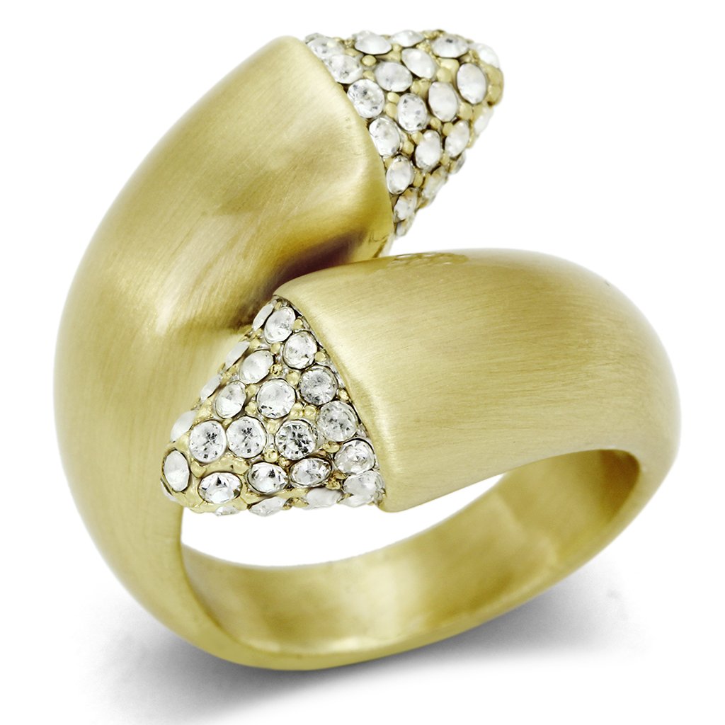 LO2466 Gold & Brush Brass Ring featuring a clear top grade crystal, showcasing its elegant design and luxurious finish.