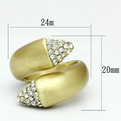 LO2466 Gold & Brush Brass Ring featuring a clear top grade crystal, showcasing its elegant design and luxurious finish.