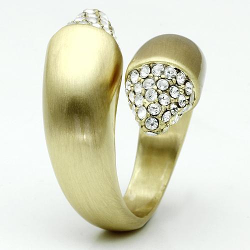 LO2466 Gold & Brush Brass Ring featuring a clear top grade crystal, showcasing its elegant design and luxurious finish.