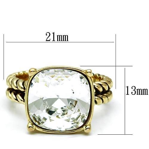 LO2447 Gold Brass Ring featuring a clear AAA Grade CZ stone, elegantly designed for sophistication and style.