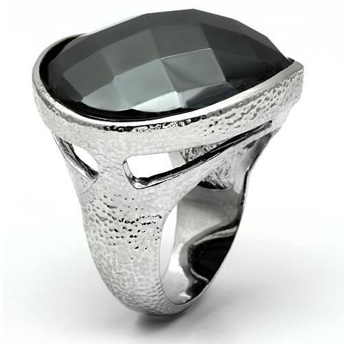 LO2470 Rhodium Brass Ring featuring a synthetic hematite stone, showcasing its elegant design and shiny finish.