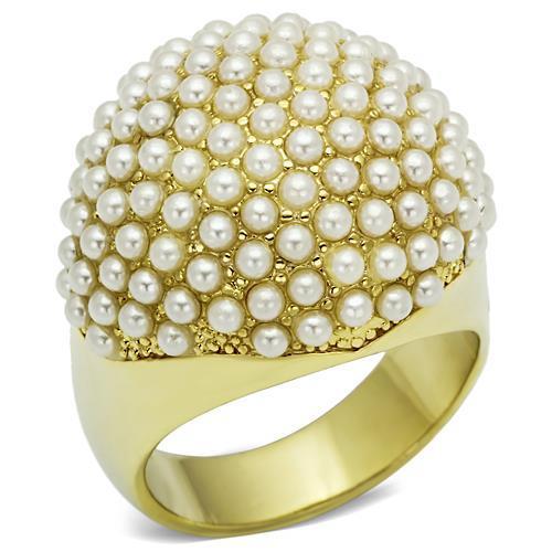 LO2471 Gold Brass Ring featuring a synthetic white pearl, showcasing its elegant design and luxurious finish.