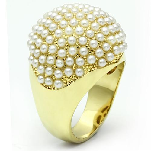 LO2471 Gold Brass Ring featuring a synthetic white pearl, showcasing its elegant design and luxurious finish.