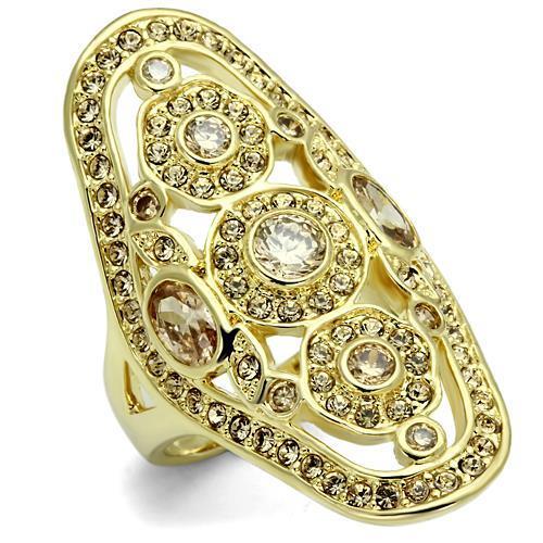 LO2496 Gold Brass Ring featuring AAA Grade CZ in Champagne color, showcasing its elegant design and luxurious finish.