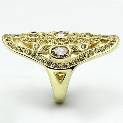 LO2496 Gold Brass Ring featuring AAA Grade CZ in Champagne color, showcasing its elegant design and luxurious finish.