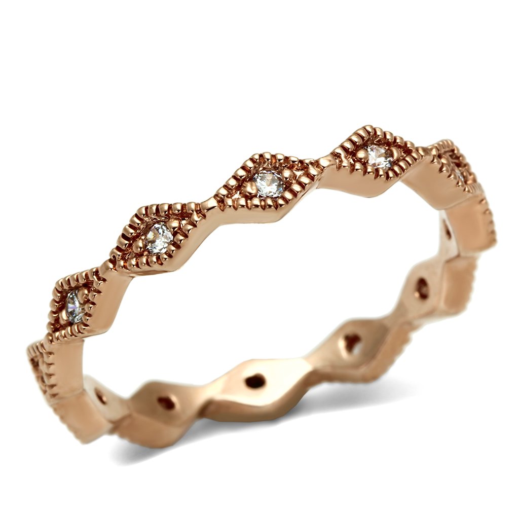 LO2523 Rose Gold Brass Ring featuring a clear AAA Grade CZ stone, elegantly designed for a luxurious look.