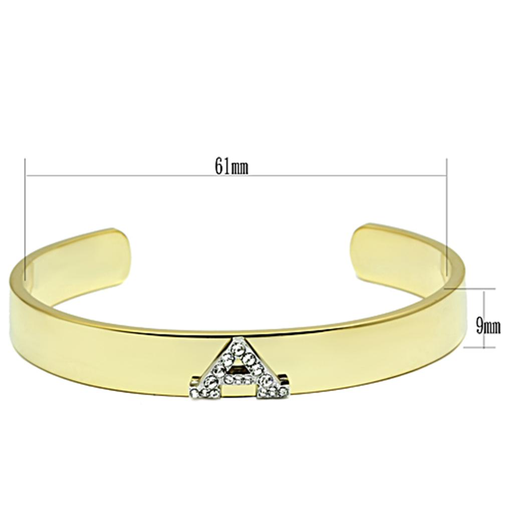 LO2570 Gold and Rhodium White Metal Bangle featuring a clear top-grade crystal, showcasing elegance and sophistication.