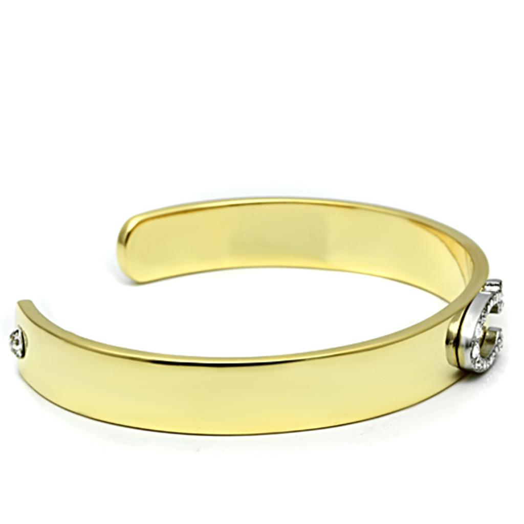 LO2572 Gold and Rhodium White Metal Bangle featuring a clear top-grade crystal, elegantly designed for any occasion.